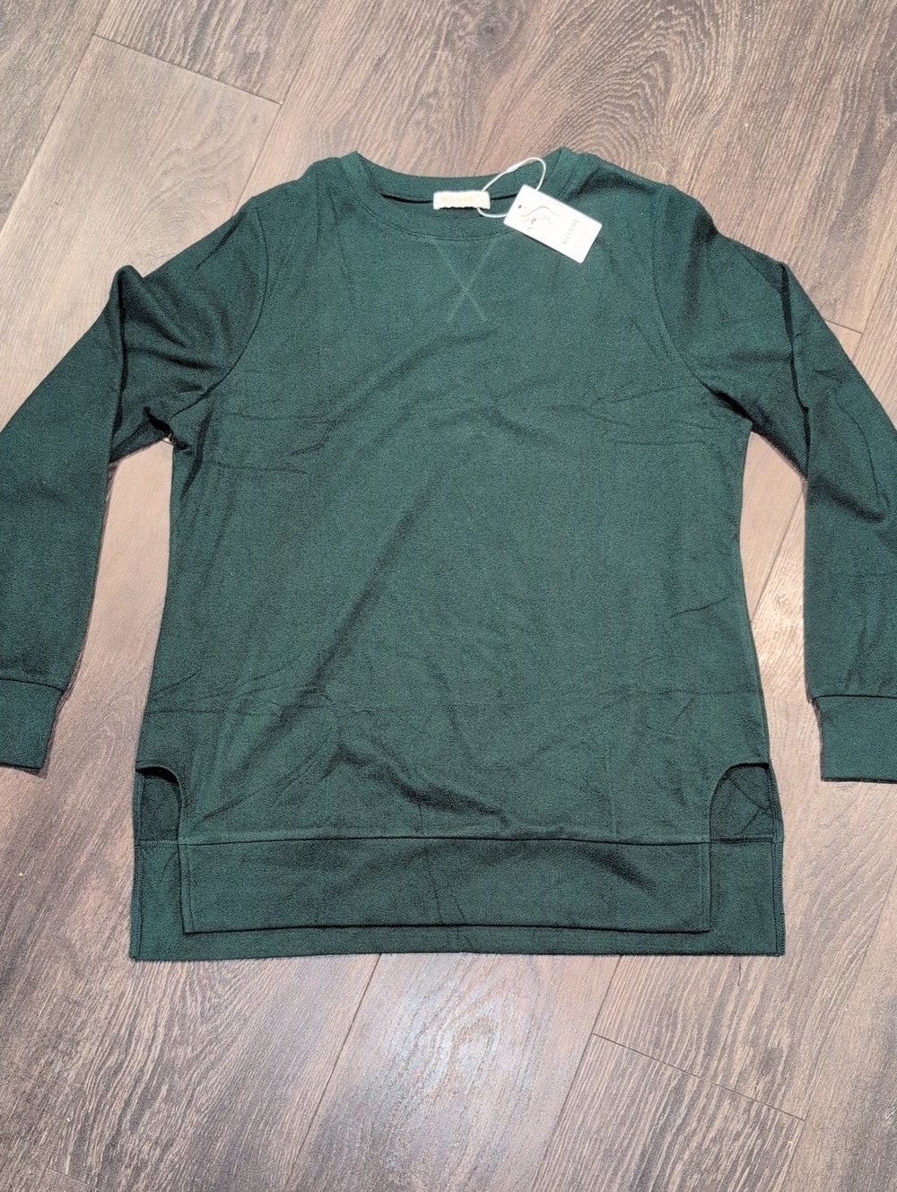 Womens Green Crewneck Buttery Soft Sweatshirt Side Split Long Sleeve, NWT